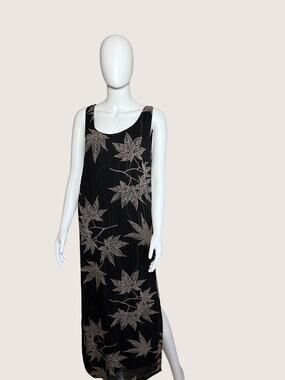Chico's Design Black Leaf Print Sleeveless Maxi Dress / Sz 1